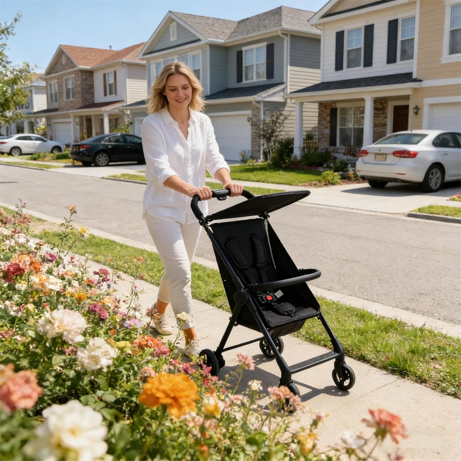 Lightweight Travel Baby Stroller, Compact Foldable Baby Stroller with Sun Visor, Convenience Airplane Strollers, Ultra-Compact One-Hand Foldable Stroller, Baby Airplane Travel Essentials (Black)