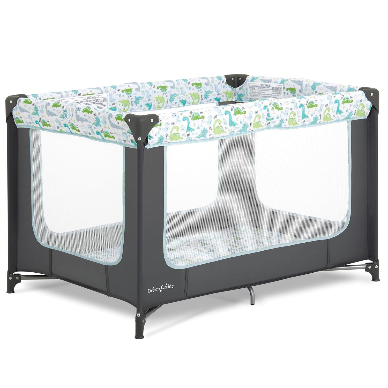 Dream On Me Zodiak Baby Playard, Breathable Mesh Sides, Soft Comfortable Mattress, Quick & Easy to Fold with Travel Carry Bag, Compact Space Saving Design – Grey/Green