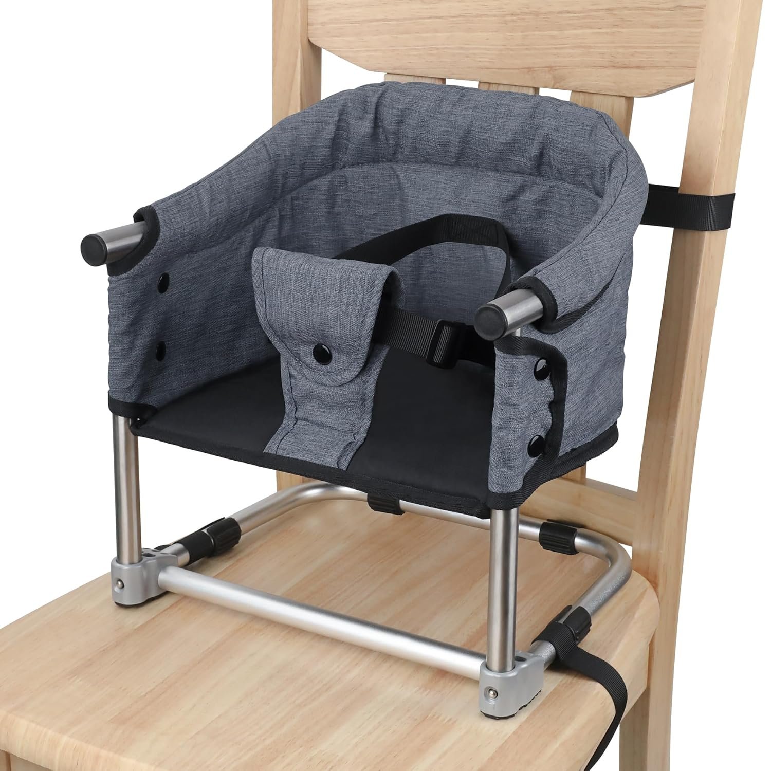 Booster Seat for Dining Table, 3-in-1 Portable Toddler Booster Chair with Safety Buckle, Height Adjustable & Foldable Baby Feeding Seat, Travel High Chair with Washable Cover & Storage Pocket – Grey