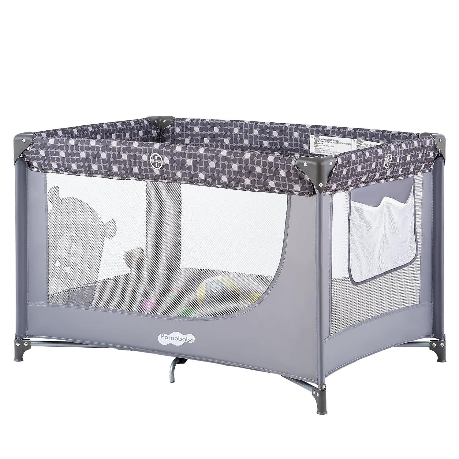 Pamo Babe Compact Pack and Play – Portable Crib for Baby, Lightweight Foldable Travel Playard with Mattress Pad & Carry Bag, Safe Breathable Travel Bed for Home, Trips & Family Visits, Cute Pattern