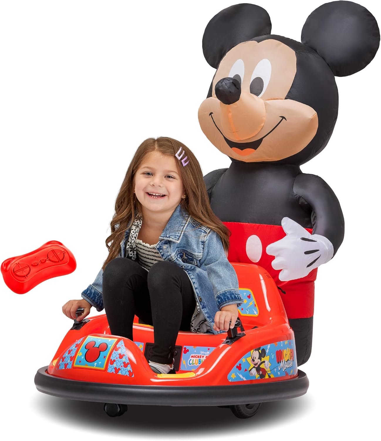 6V Mickey Mouse Toys Toddler Bumper Car – Ride On Toddler Toy, Kids Electric Bumper Car, Auto-Inflated, Parent Remote Control, LED Light, 360° Spins, 1 MPH, Max Weight 66lbs, Age 1.5-4yrs