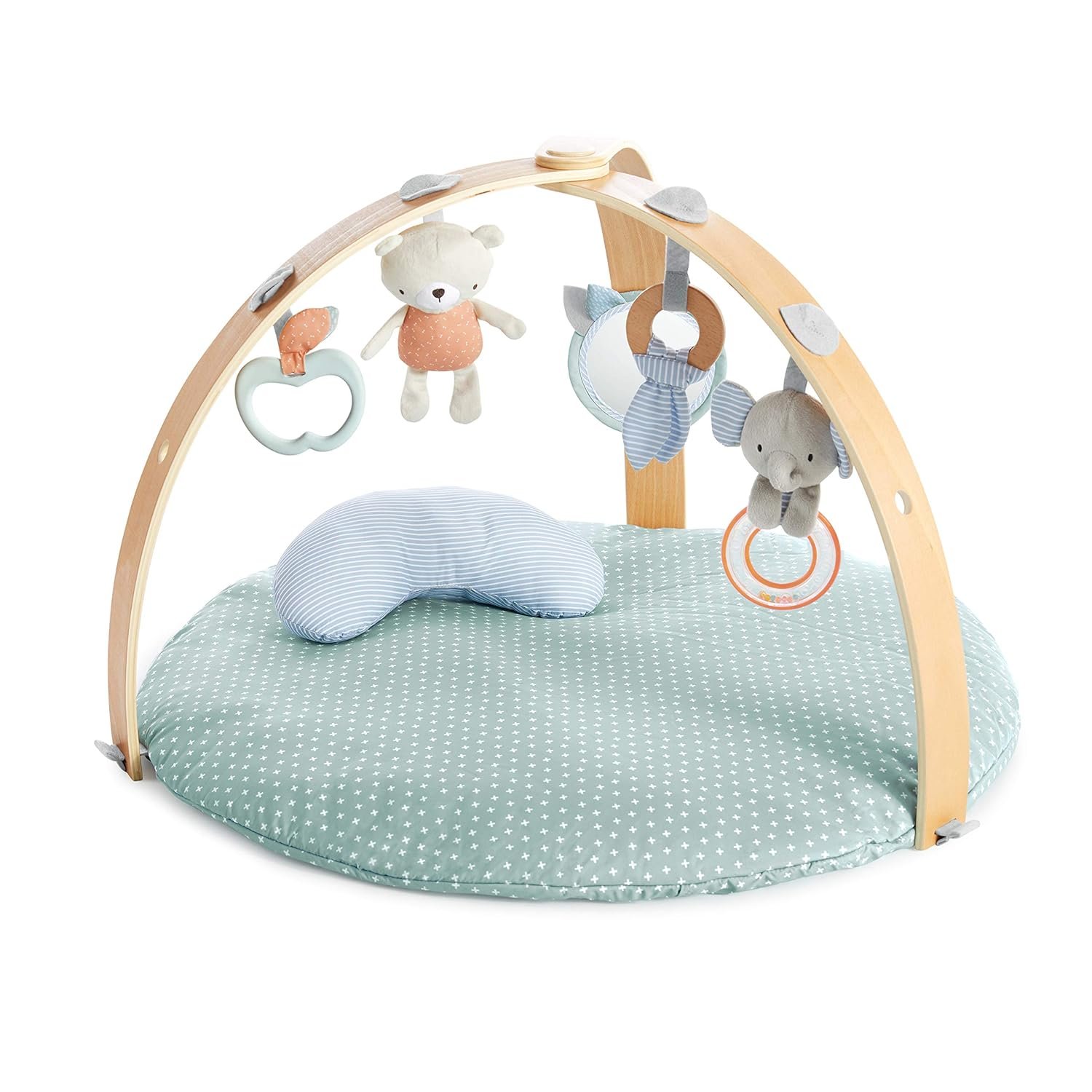 Ingenuity Cozy Spot Reversible Duvet Activity Gym & Play Mat with Wooden Toy bar – Loamy, Newborn and up