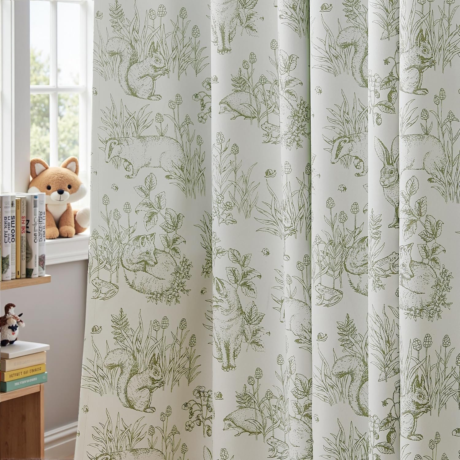 JINCHAN 95% Blackout Nursery Curtains 84 Inches Long, Bunny Woodland Toile Easter Decor Curtains Sage Green on Beige Animal Printed Drapes Bedroom Spring Decoration Farmhouse Window Treatment 2 Panels