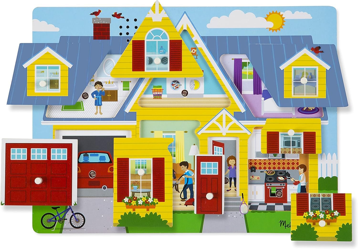 Melissa & Doug Around The House Sound Puzzle – Wooden Peg Puzzle (8 pcs)