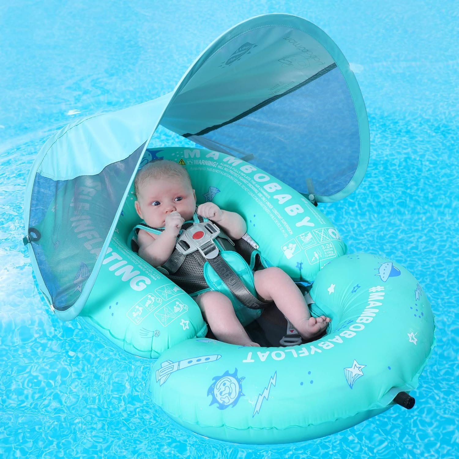HECCEI Mambobaby Baby Pool Floats Hammock with Canopy – Portable Swimming Floating Toys Self-Inflating Water Hammock Pool Raft Floatie Lounger for Baby Summer Lake Beach UPF50+, Green