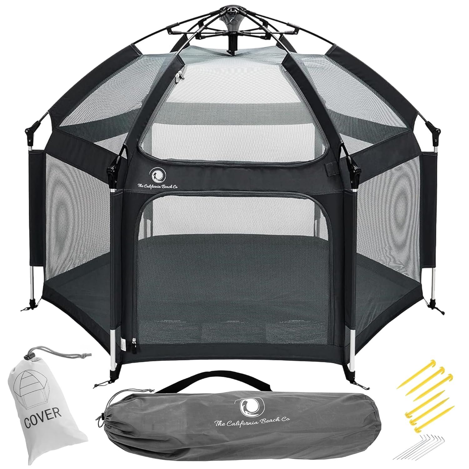 POP ‘N GO PLAYPEN – Indoor & Outdoor Baby Playpen for Babies and Toddlers – Baby Beach Tent, Foldable, Portable W/Canopy, Travel Bag, & Mosquito Net – Pop Up Pack and Play Tent (Black)