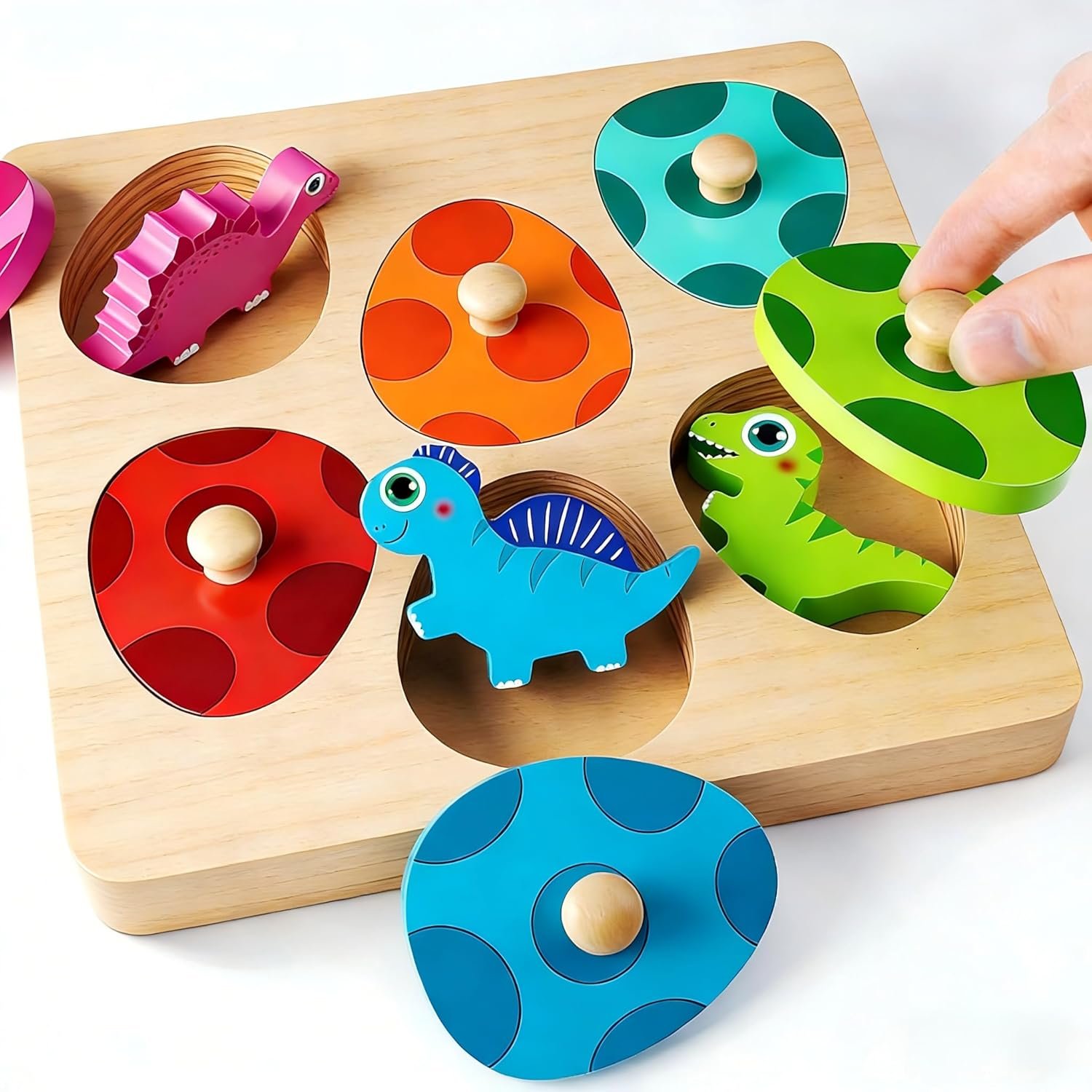 Montessori Toys for 1 Year Old Boys Girls Gifts: Wooden Shape Sorter & Color Match Baby Puzzles 12-18 Months – Dinosaur Matching Eggs Peg Puzzle for 1 2 Year Old Toddler Learning Activities