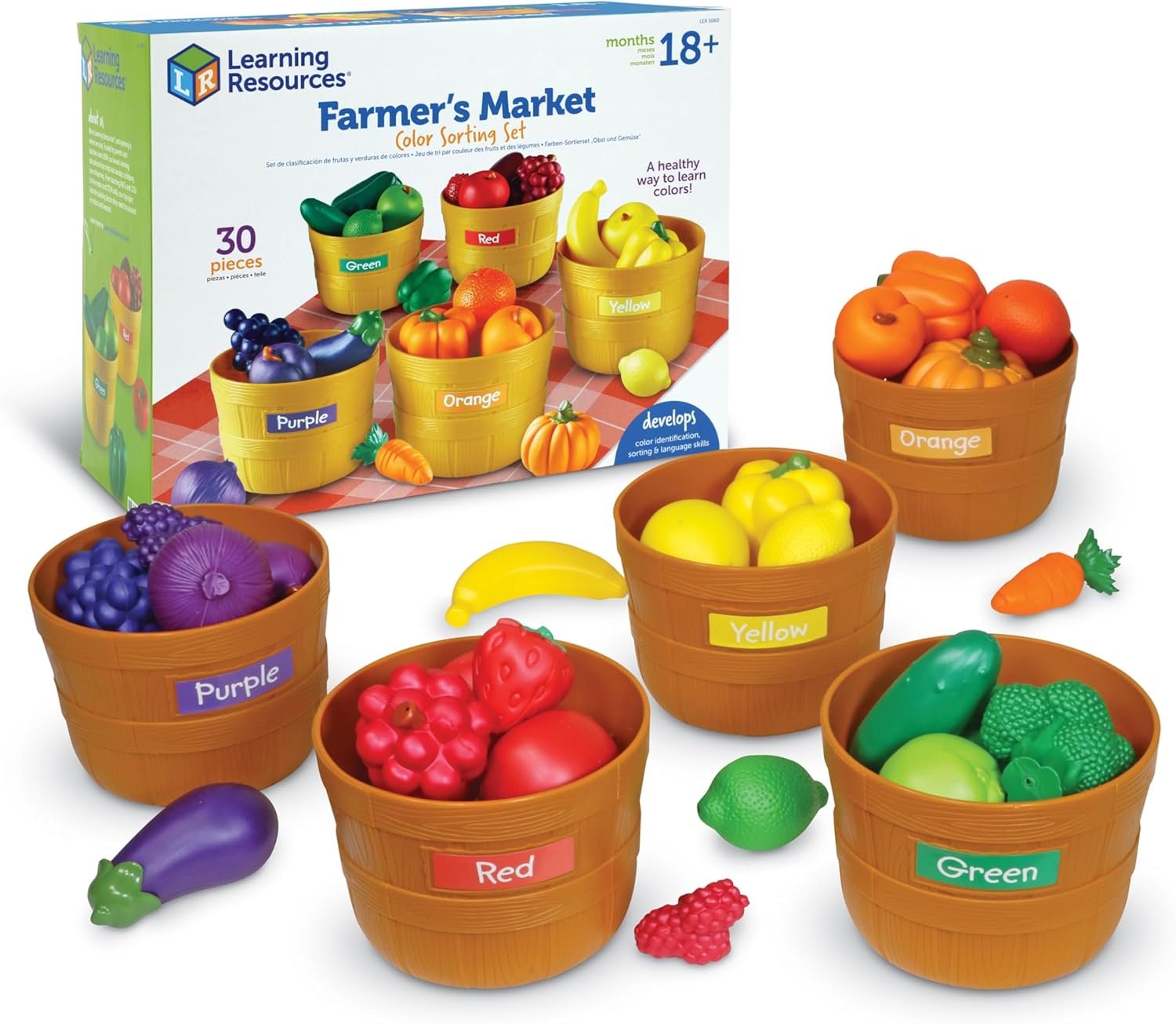 Learning Resources Farmer’s Market Color Sorting Set – Play Food for Kids, Toddler Stacking Toys, Grocery and Kitchen Play Toys , Montessori, Fine Motor Skills , Gifts for Boys And Girls