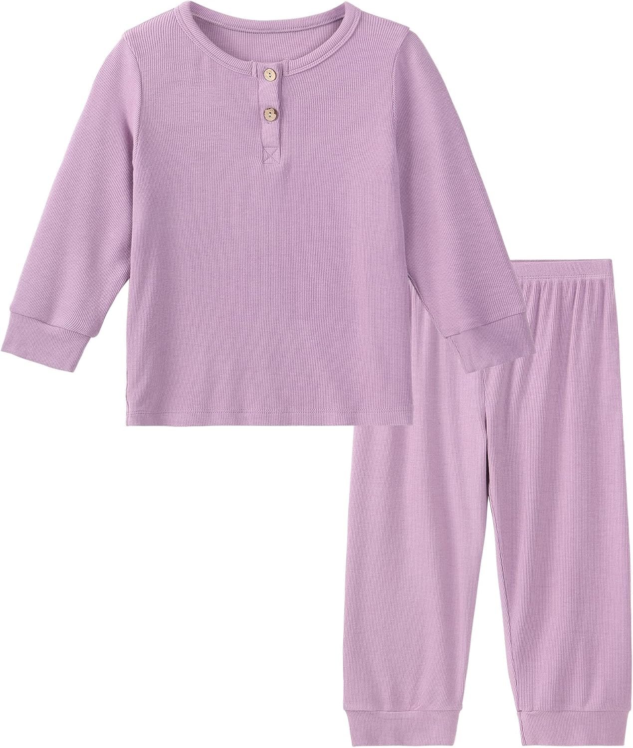 DIPUG Toddler Pajamas Long Sleeve Half-Button Girls Pajama Set Kids Solid Pjs Boys Soft Sleepwear 12M–7Y