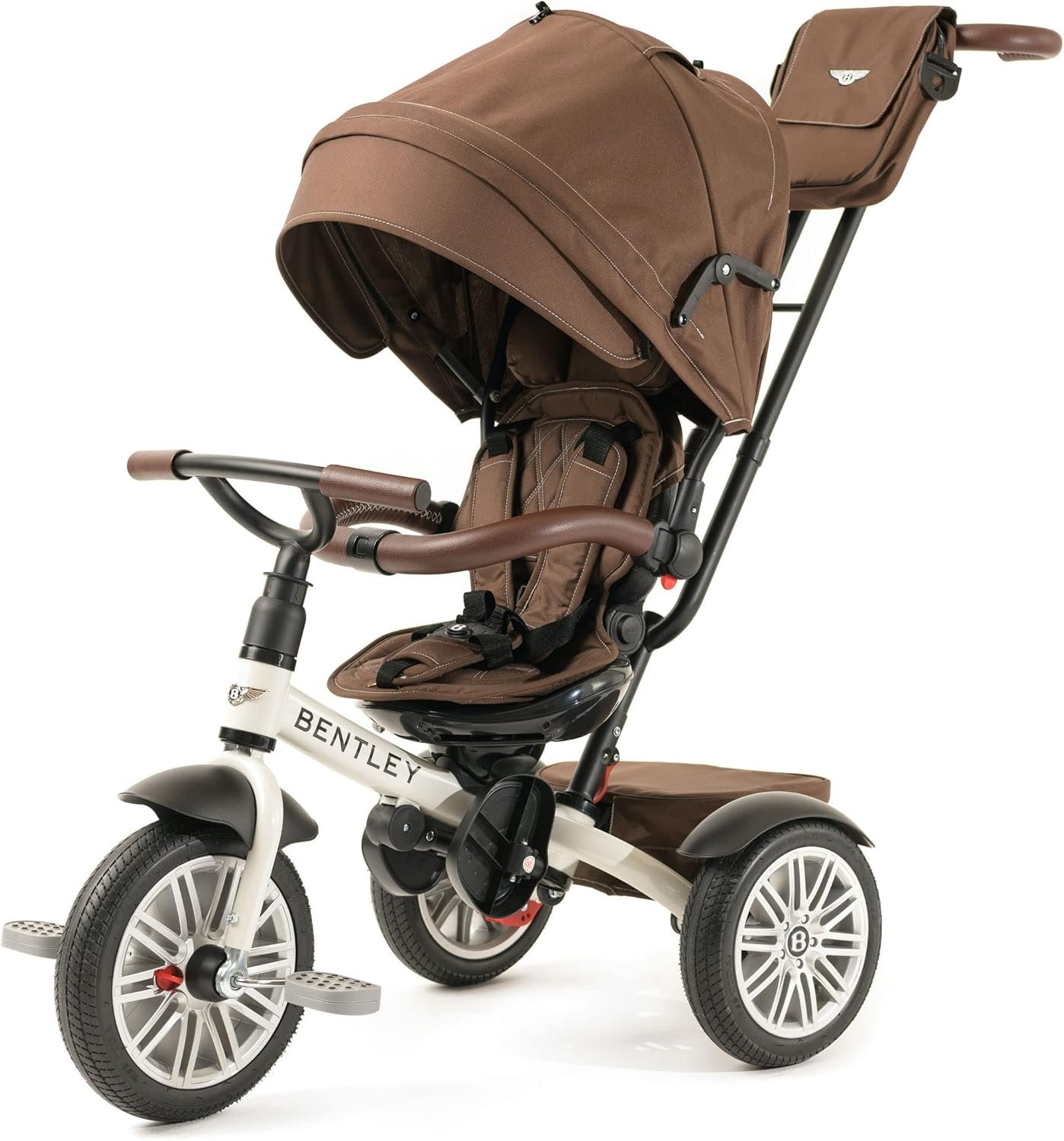 Bentley 6-in-1 Baby Stroller & Toddler Tricycle – Officially Licensed Luxury Kids Bike, Convertible Travel Strollers & Kid Trike with Air Wheels, Canopy & Safety Features (6m-5y+ | White Satin)