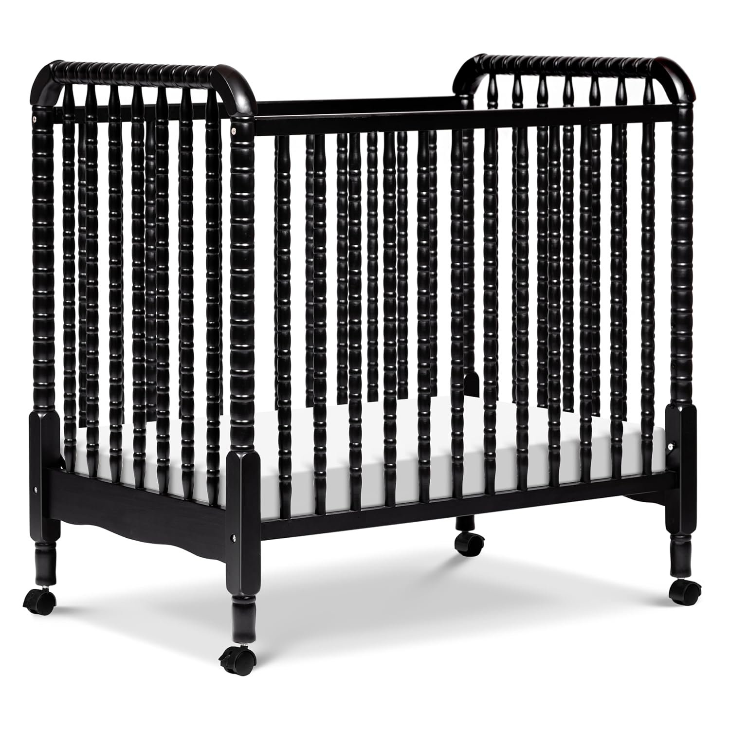 Davinci Jenny Lind 3-in-1 Convertible Mini Crib in Ebony, Removable Wheels, Greenguard Gold Certified