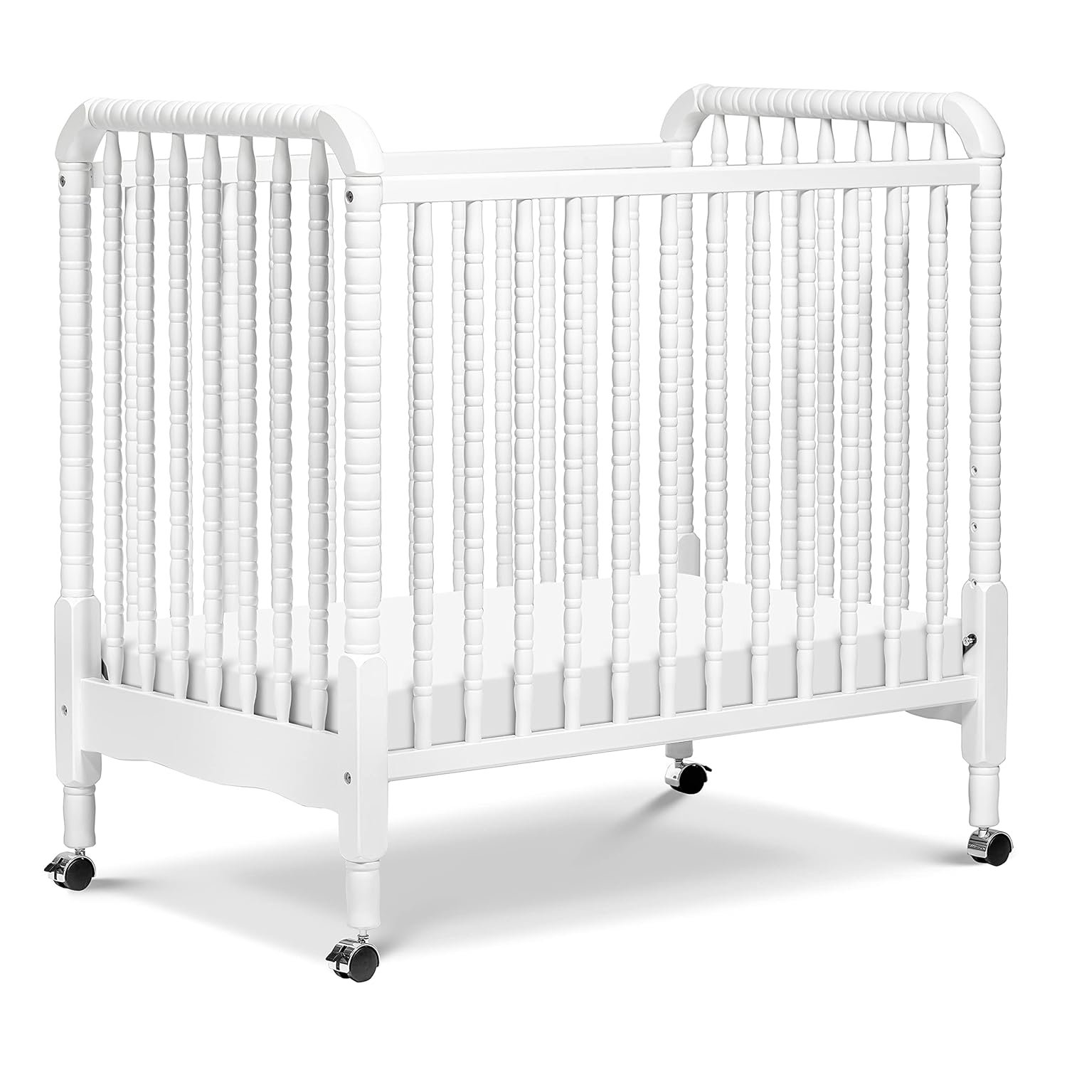 Davinci Jenny Lind 3-in-1 Convertible Mini Crib in White, Removable Wheels, Greenguard Gold Certified