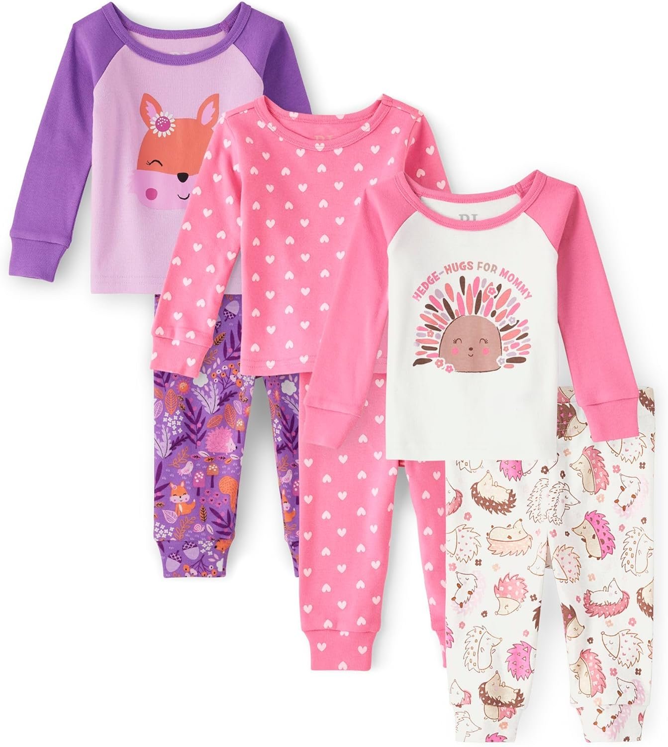 The Children’s Place Baby Girls And Toddler Long Sleeve Top and Pants Snug Fit 100% Cotton 3 Pack Pajama Set