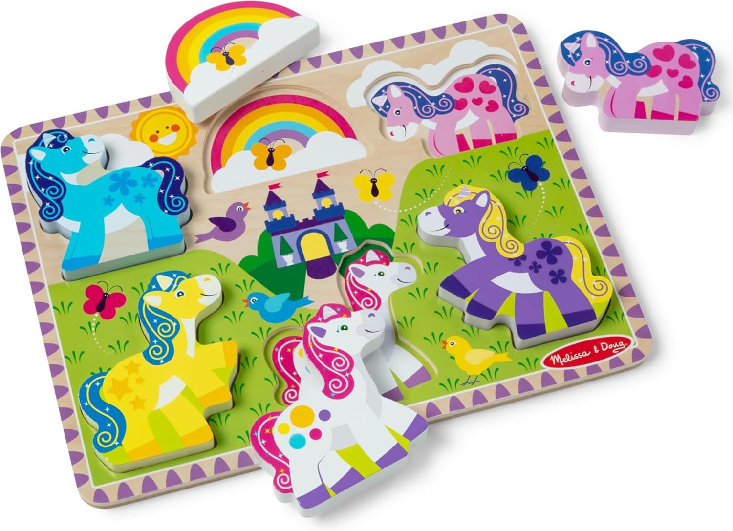 Melissa & Doug Wooden 6-Piece Unicorn and Rainbow Chunky Puzzle for Toddler Boys and Girls 2+