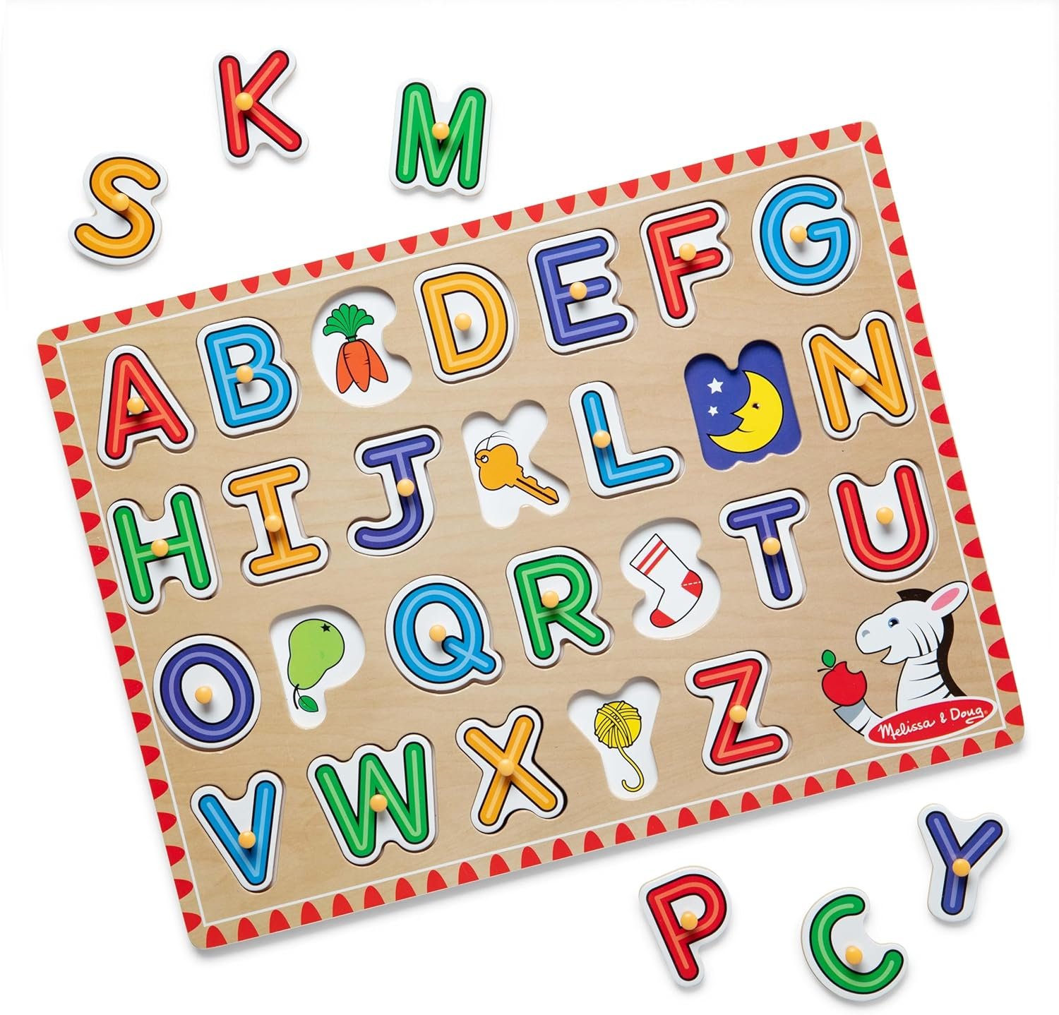 Melissa & Doug Lift & See Alphabet Wooden Peg Puzzle (26 pcs) Toddler and Preschool Puzzles for Ages 1+ – FSC-Certified Materials