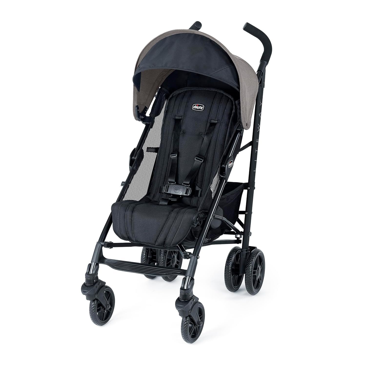 Chicco Liteway Stroller, Compact Fold Baby Stroller with Canopy, Lightweight Aluminum Frame Umbrella Stroller, for Use with Babies and Toddlers up to 40 lbs, Dune/Brown