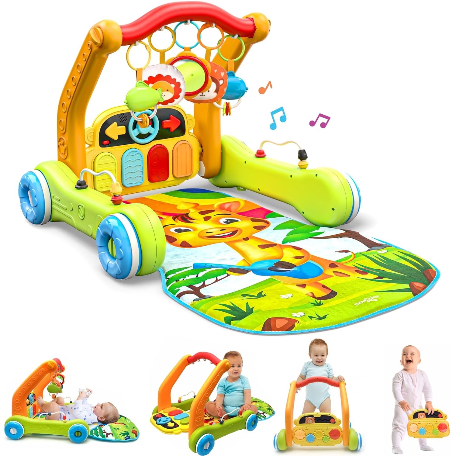 Move2Play, Kick & Play Piano Baby Mat | Grow with Me 4-in-1 | Tummy Time Play Mat, Sit-to-Stand, Musical Activity Gym & Infant Push Walker | Kicking Toy for Babies 0-6 & 6-12 Months