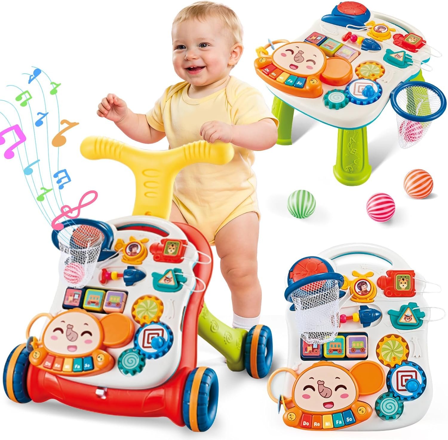 AuntyFey Baby Walker, 3 in 1 Push Walker for Baby Girls Boys, Baby Walking Toy for 1 Year Old Learning to Walk, Sit to Stand Baby Walker Push Toy for Girl 12 Months, Red