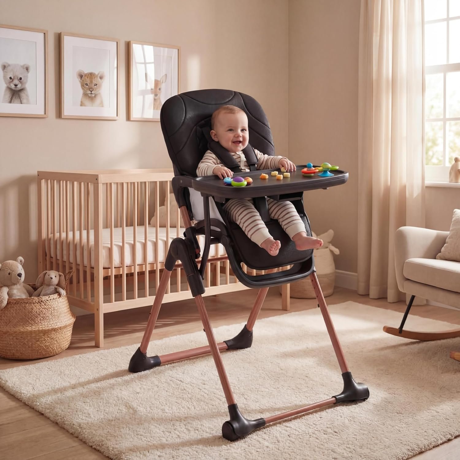 Portable & Foldable 3-in-1 High Chair for Baby, Adjustable Feeding Chair with Double Removable Trays, Compact Travel High Chair, Convertible Toddler Chair for 6-36 Months
