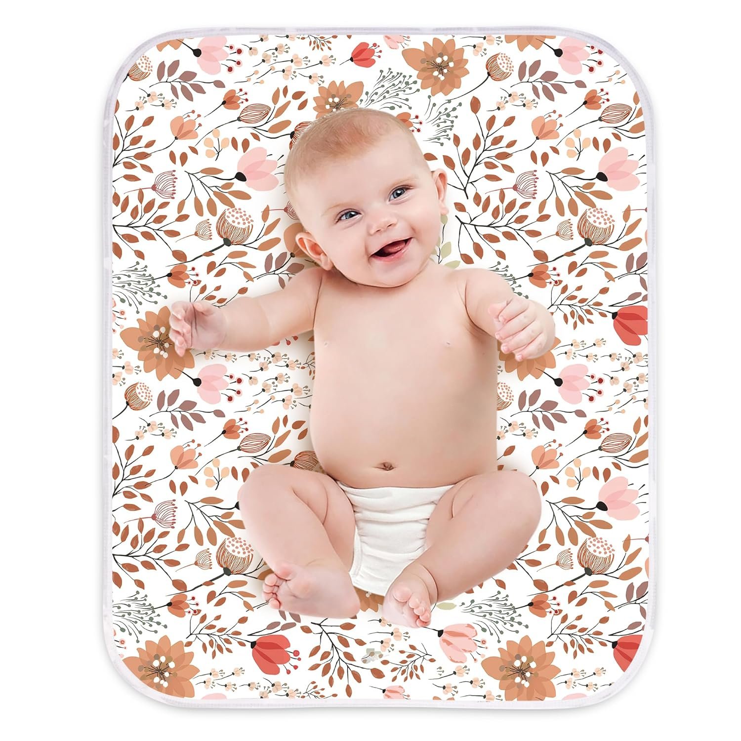 Diaper Changing Pads for Baby, Flower Change Mat, 3Layers Waterproof Change Pad Foldable Absorbent Mats for Women, Reusable Incontinence Underpads for Patient 24”x30”
