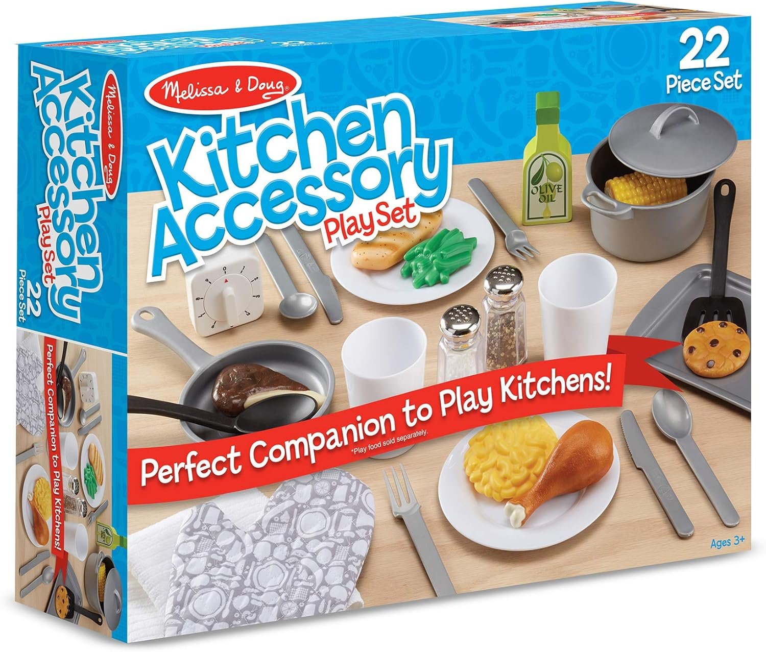 Melissa & Doug 22-Piece Play Kitchen Accessories Set with Play Food & Wooden Toys, Pot, Pans, Utensils & More, Preschool Learning Toys for Girls & Boys 3+