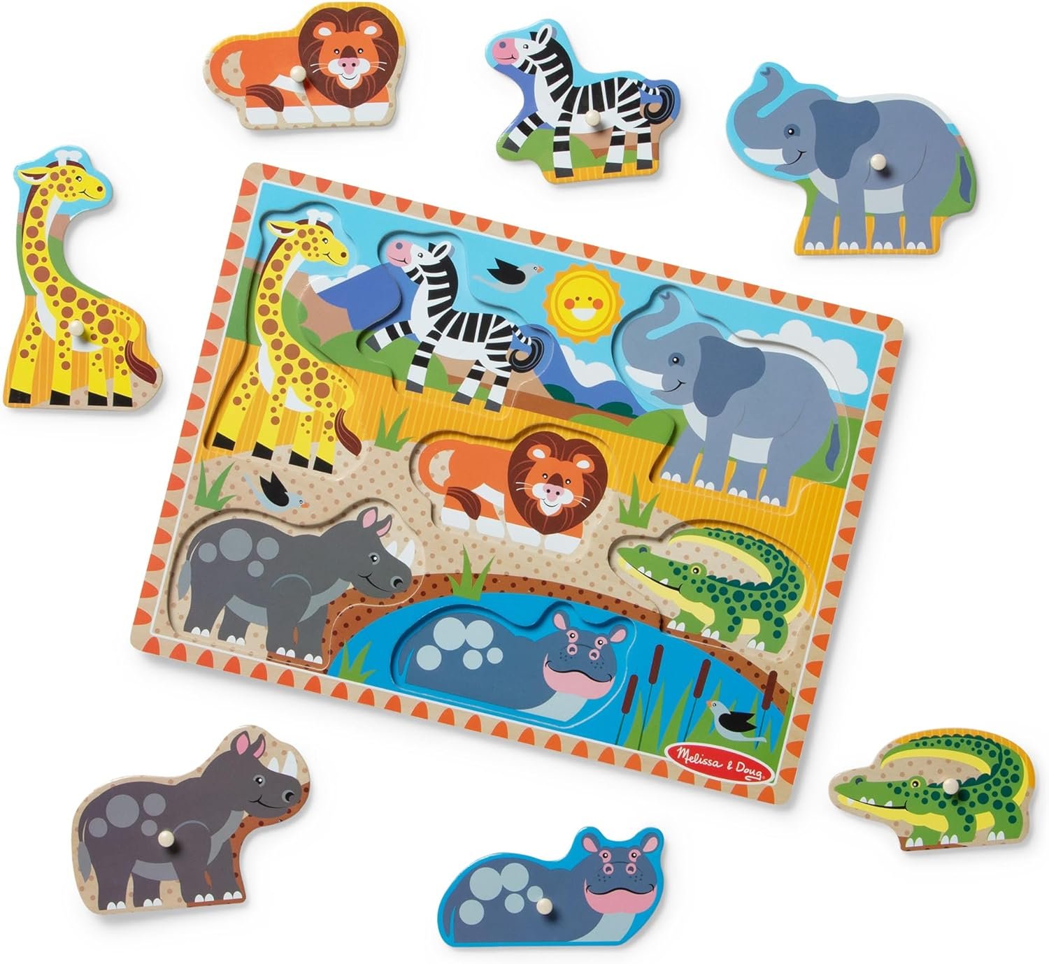 Melissa & Doug Safari Wooden Peg Puzzle (7 pcs)