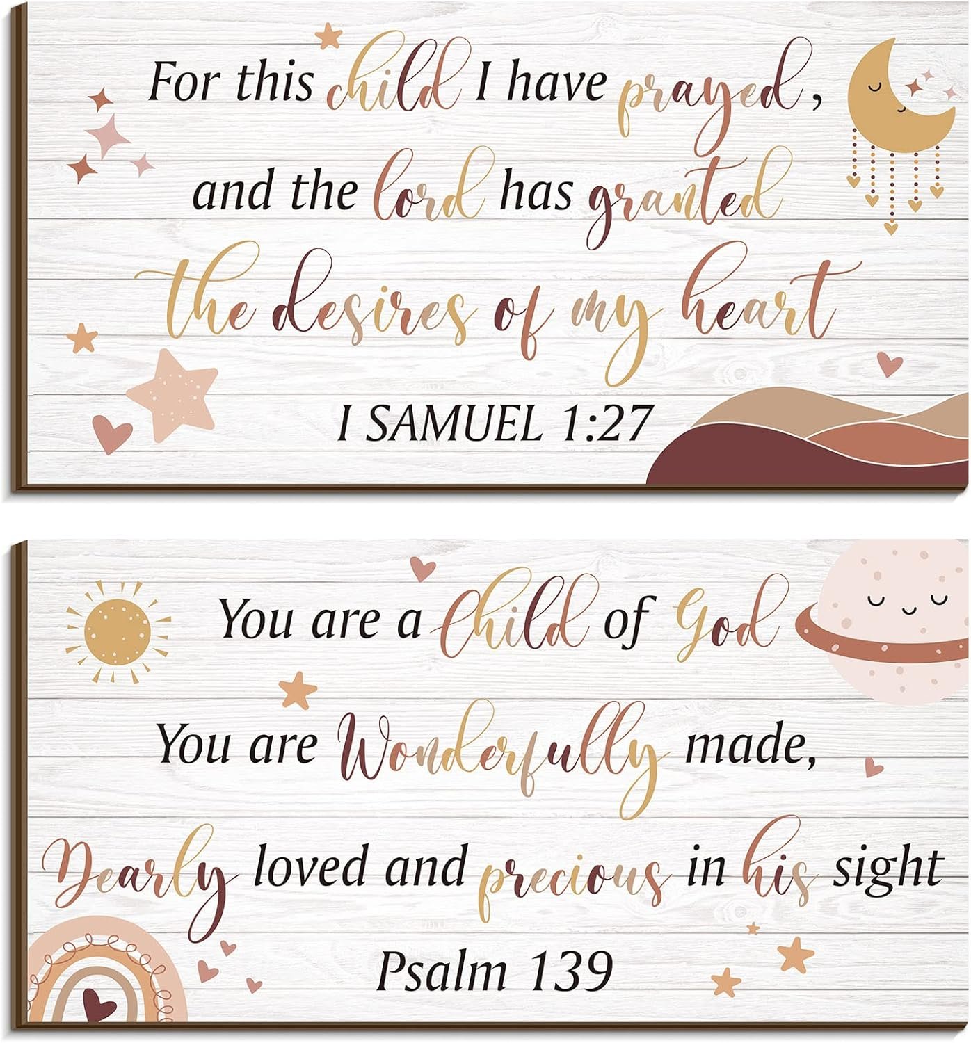 Yookeer 2 Pcs Nursery Wall Art Wooden Baby Room Wall Decor This Child I Have Prayed Bible Quote Hanging Sign for Girls Boys Teen Home Room Bedroom Playroom(Cute)