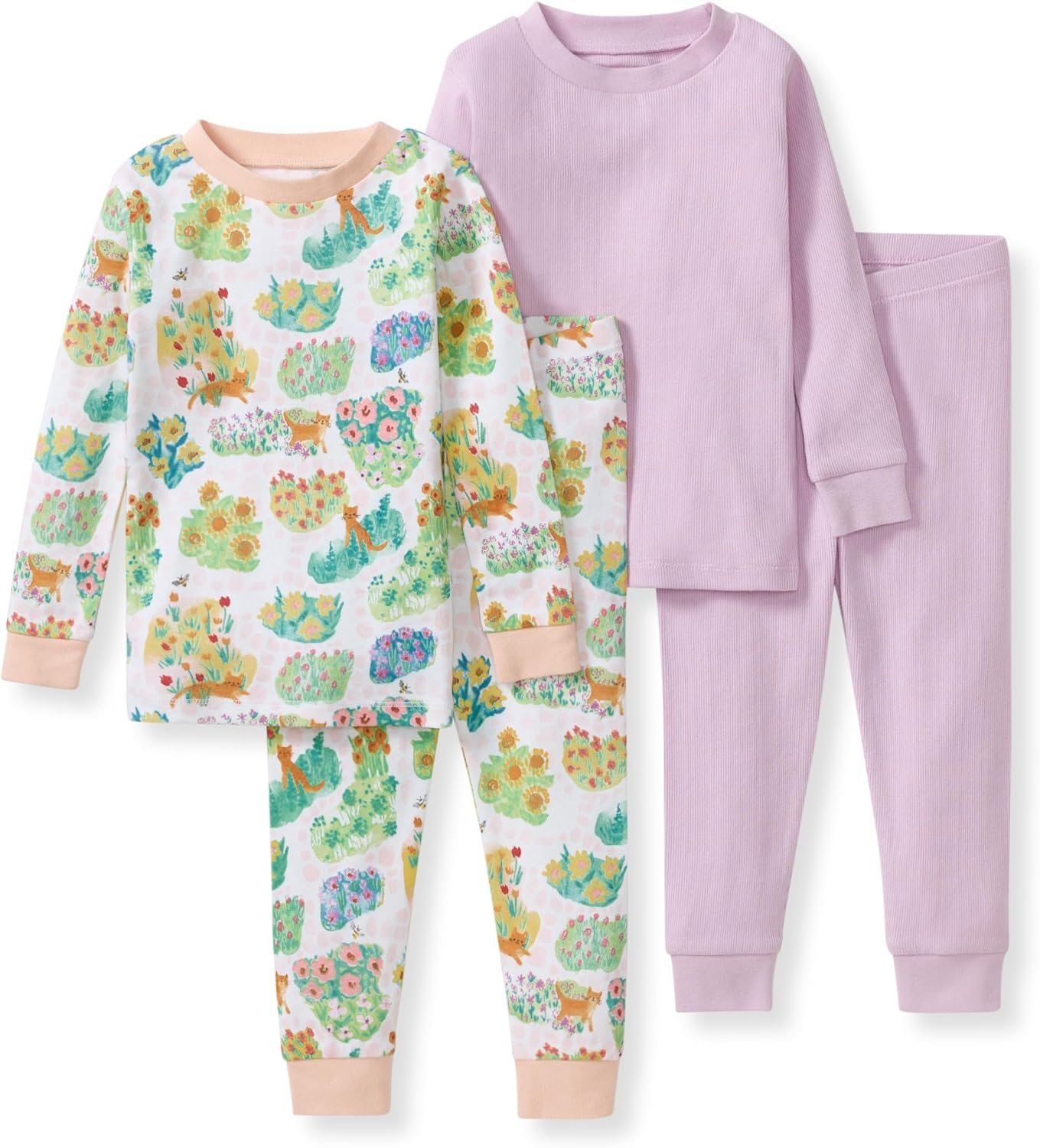 Burt’s Bees Baby Girls’ Pajamas, 2-Piece Long Sleeve Tee and Pants Organic Cotton PJ Set