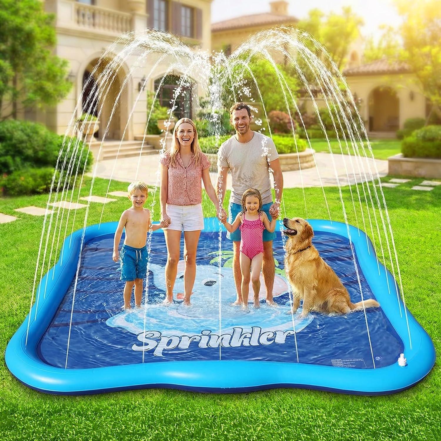 Splash Pad Sprinkler for Kids & Dog, 85″ Thickened Square Splash Pad for Toddler 1-3, Elephant Outdoor Water Toy Play Mat for Children,Backyard Inflatable Sprinkler Shallow Pool Fountain Pad