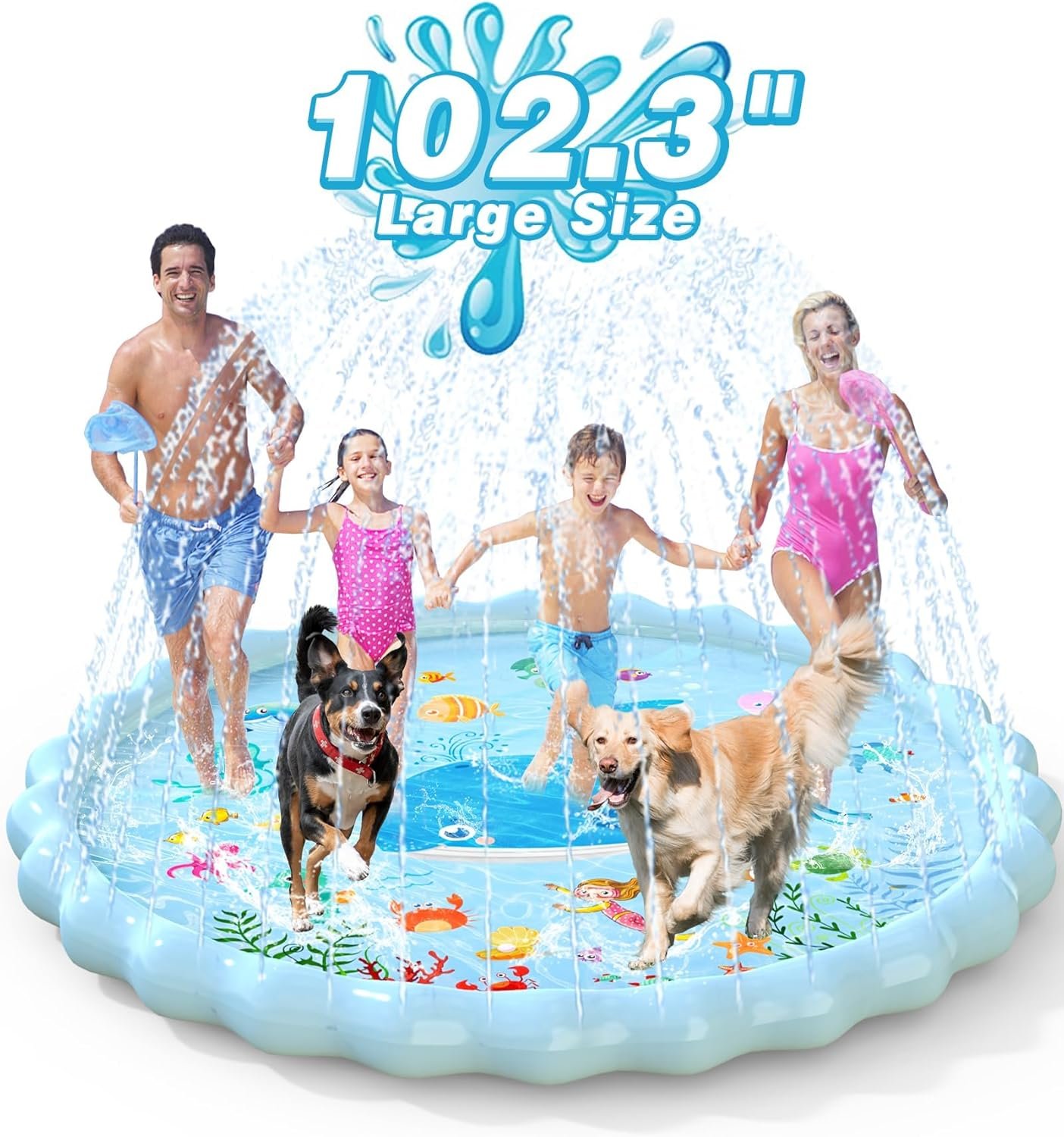 EPN Splash Pad, Extra Large Sprinkler Play Mat Fun for Kids, Thicker Summer Outdoor Water Toys Toddler Pool for 3-12 Years Old Children Boys & Girls (102.3″)