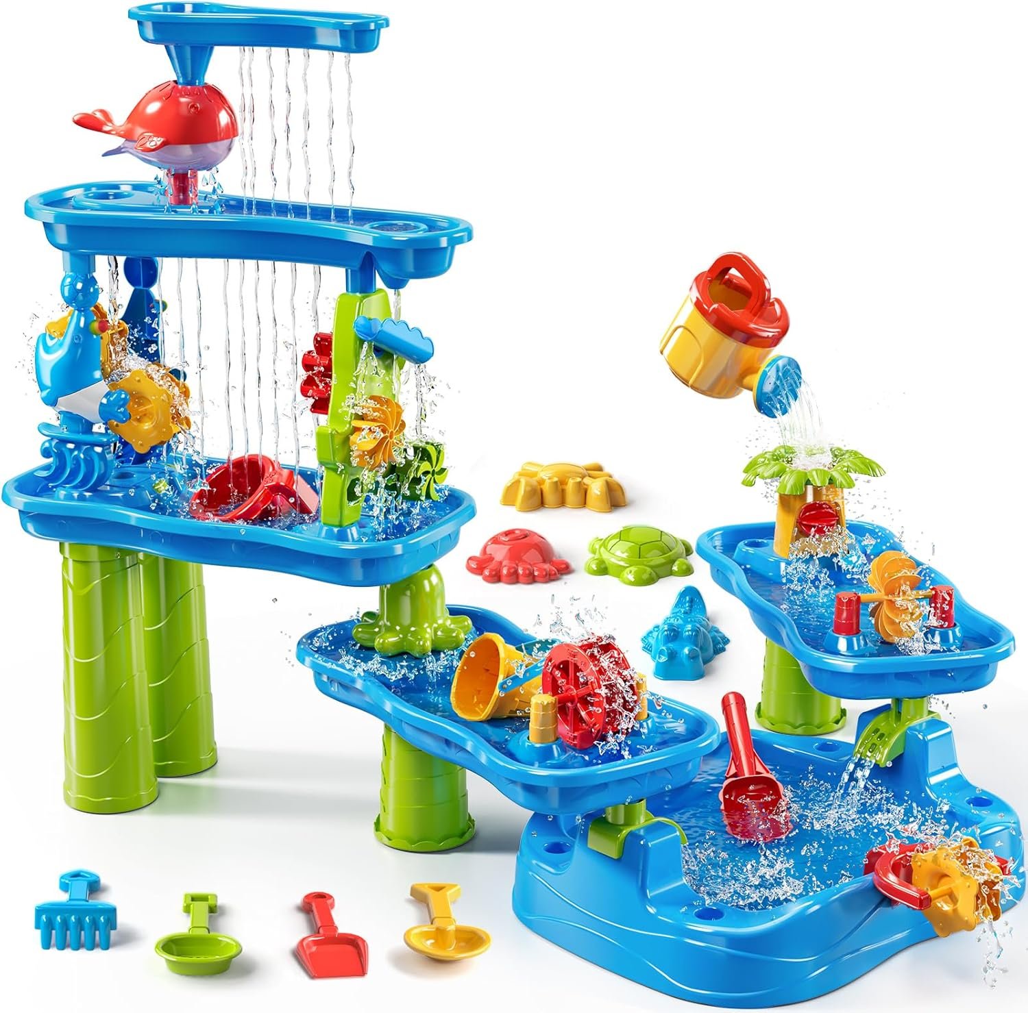 Water Table for Toddlers 1-3 3-5, 5-Tier Water Table for Kids with Sand Beach Toys, Water and Sand Sensory Table Beach Outdoor Birthday Gifts Toys for Kids Toddlers Age 3 4 5 6 7 8 Boys Girls