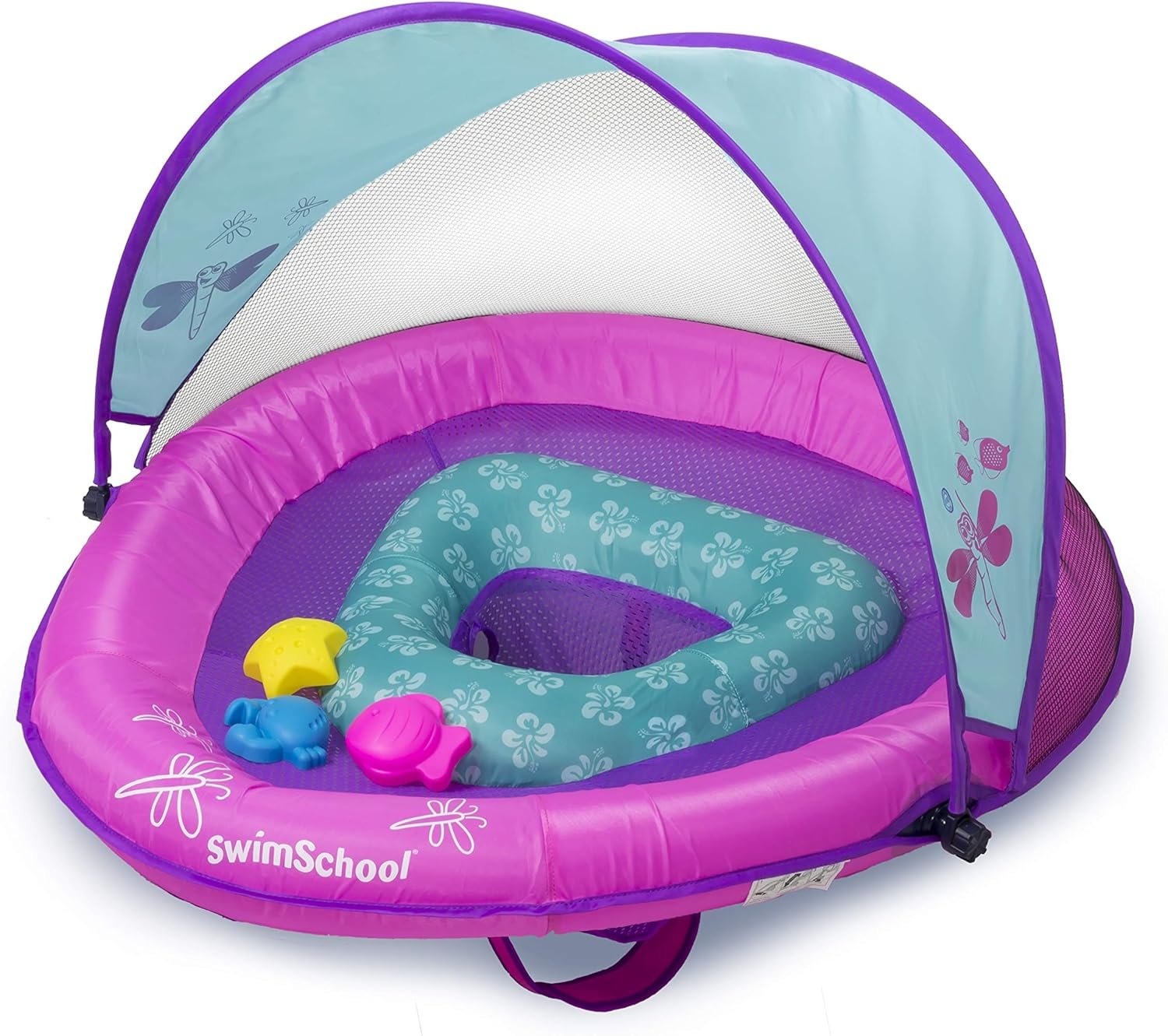 SwimSchool Infant Baby Pool Floats, Free Swimming, Super Buoyant – Ages 6-24 Months – Multiple Colors/Styles – Adjustable Canopies and Seats, Splash & Play Baby Floaties
