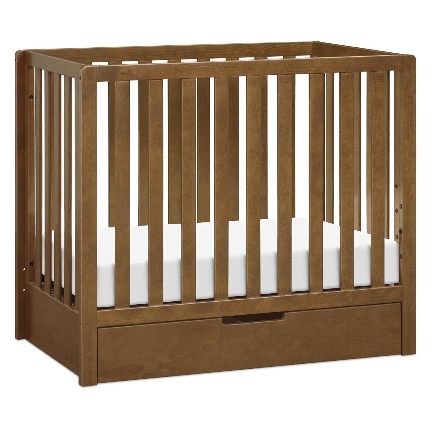 Carter’s by Davinci Colby 4-in-1 Convertible Mini Crib with Trundle Drawer in Walnut, Greenguard Gold Certified, Undercrib Storage
