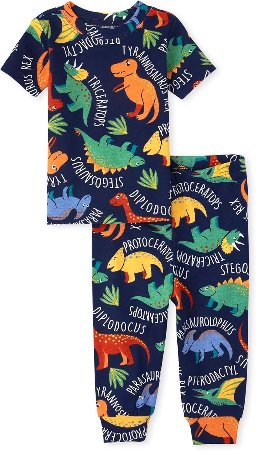The Children’s Place Baby Boys’ Snug Fit 100% Cotton Short Sleeve Top and Pants 2 Piece Pajama Set