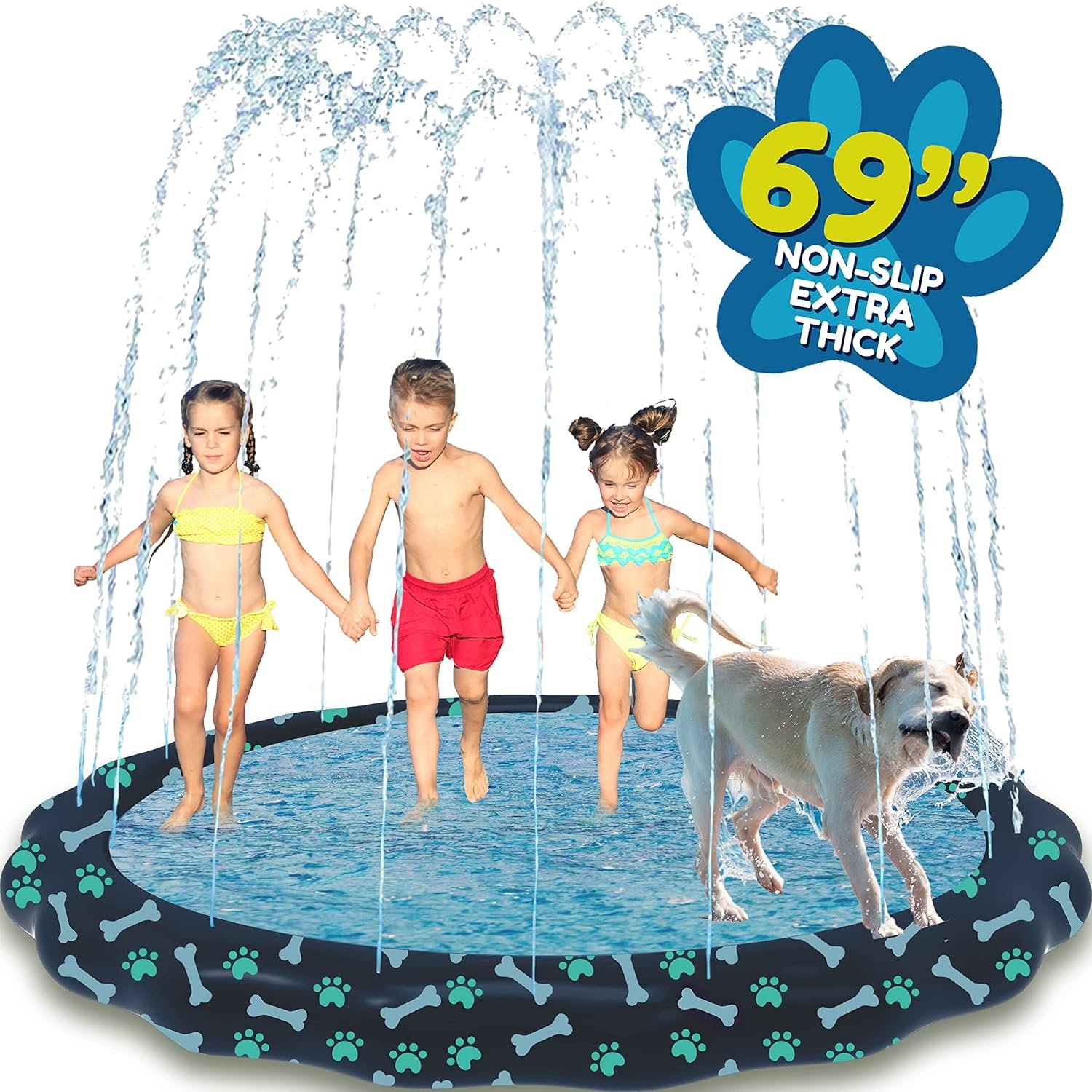 SplashEZ Non Slip Splash Pad for Kids & Dogs, 69’’ Extra Large Splash Pad Sprinkler for Kids, Dog Water Summer Toys – Great Outdoor Toys for Toddlers 1-3 & Children Ages 4-8, Baby Pool for Backyard