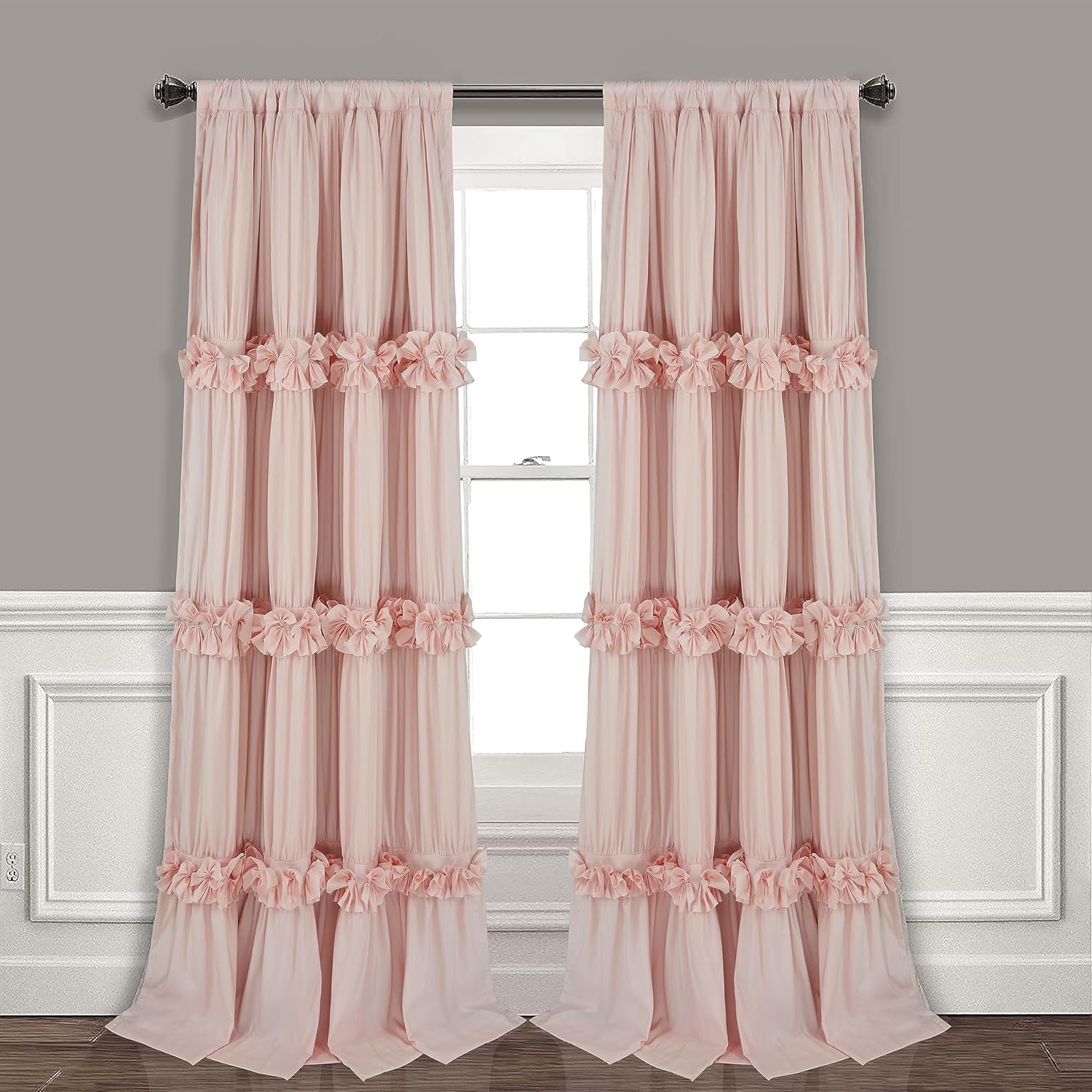 Homechoice Decor Thermal Insulated Blackout Window Curtains, 54″ W x 84″ L x 2 Panels, Boho Ruched Window Treatments with 3 Rows of Butterfly Flowers, Rustic Rod Pocket Drapes, Peach Pink (LQ-30)